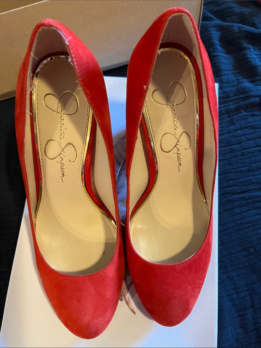Jessica Simpson Red Suede Pointed-Toe Pumps